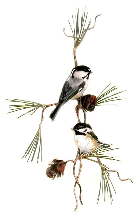 Chickadees with 3D Pine Cones Wall Art by Bovano Cheshire