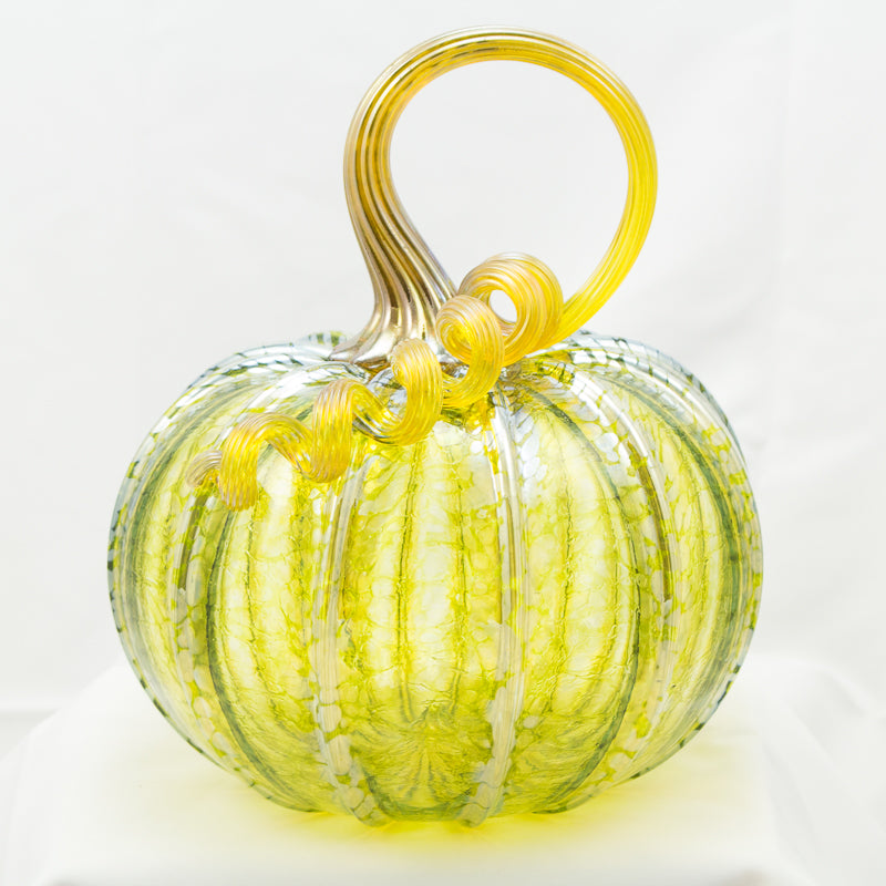 Handblown Glass Pumpkin in Iridescent Olive