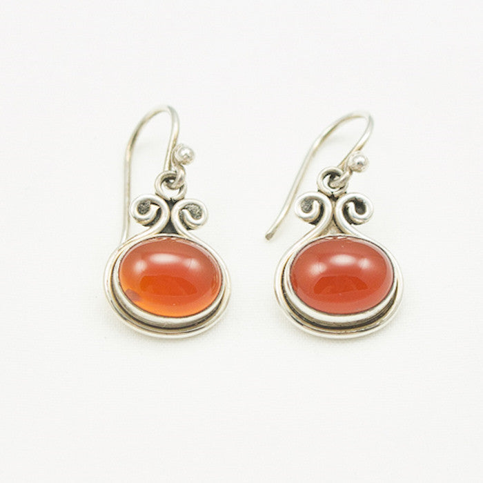 Sterling Silver Large Danlge with Oval Carnelian Cabochon Earrings