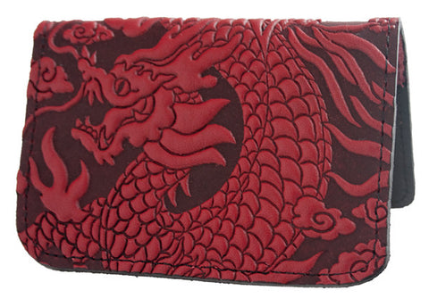 Leather Card Holder - Cloud Dragon in Red