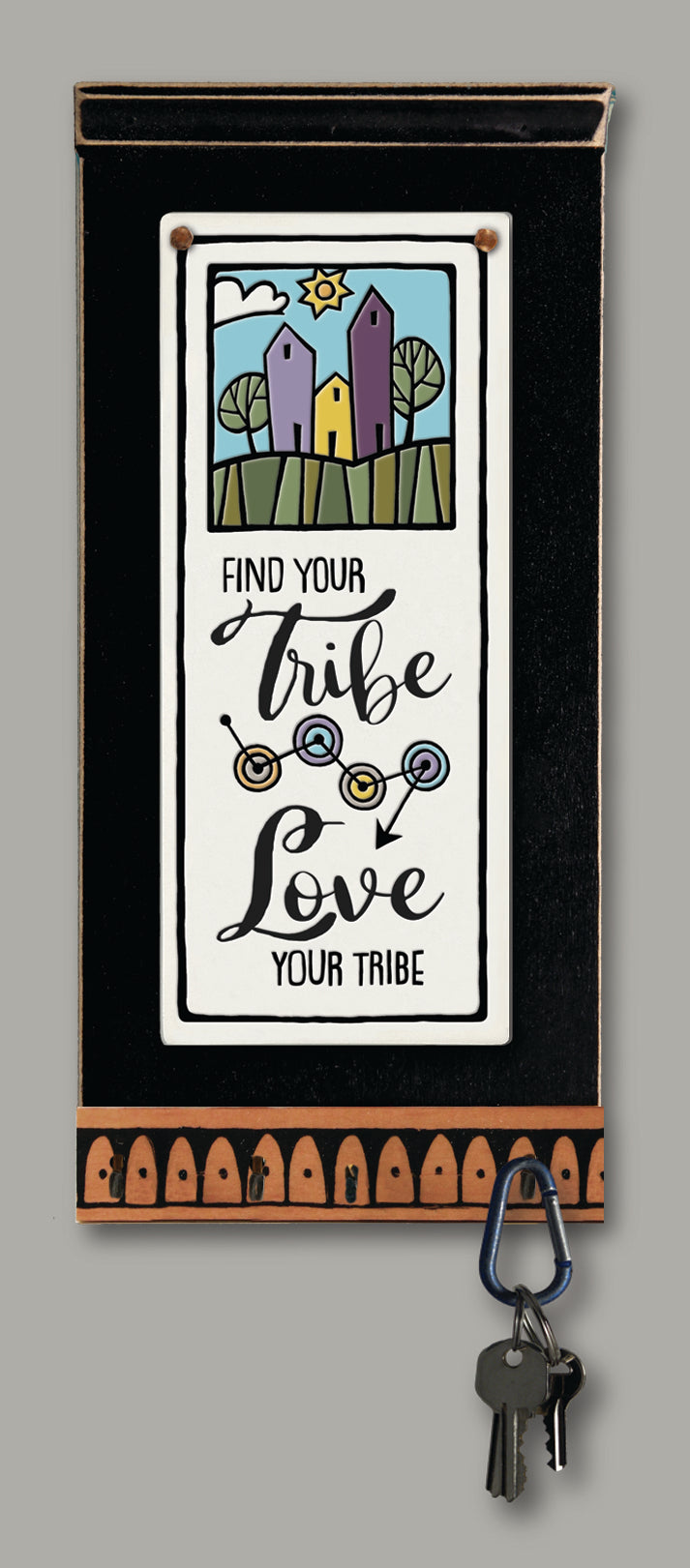 Find Your Tribe Ceramic Tile on Wooden Key Holder