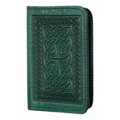 Leather Card Holder - Celtic Braid in Green