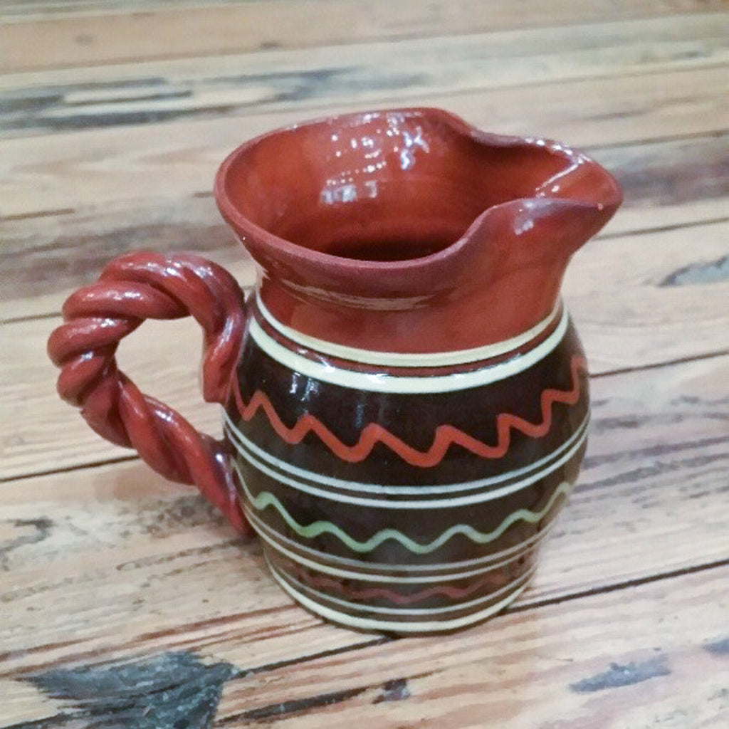 Redware Creamer in Black with Swirl Lines