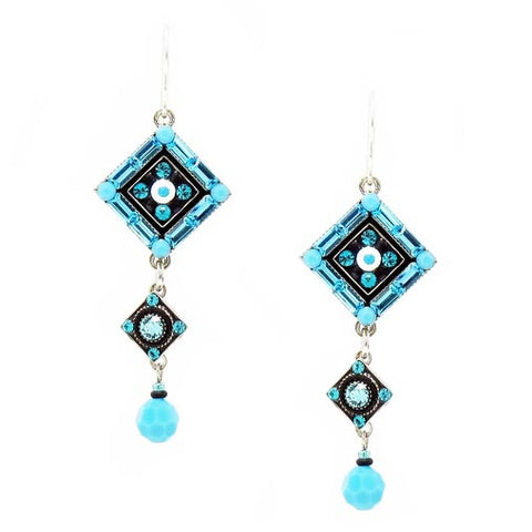 Turquoise La Dolce Vita Crystal Diagonal with Dangle Earrings by Firefly Jewelry