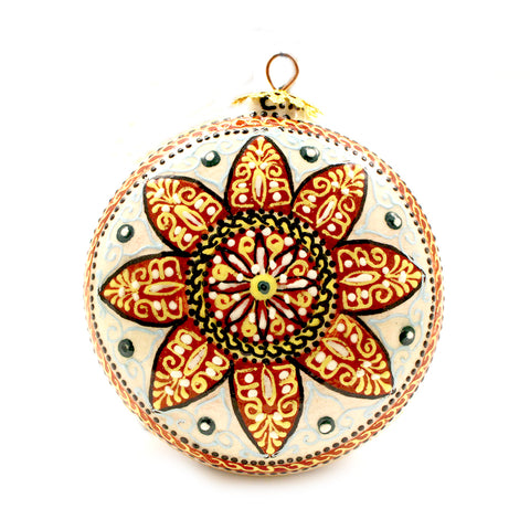 Green, Red and Gold Geometical Design Small Round Ceramic Ornament