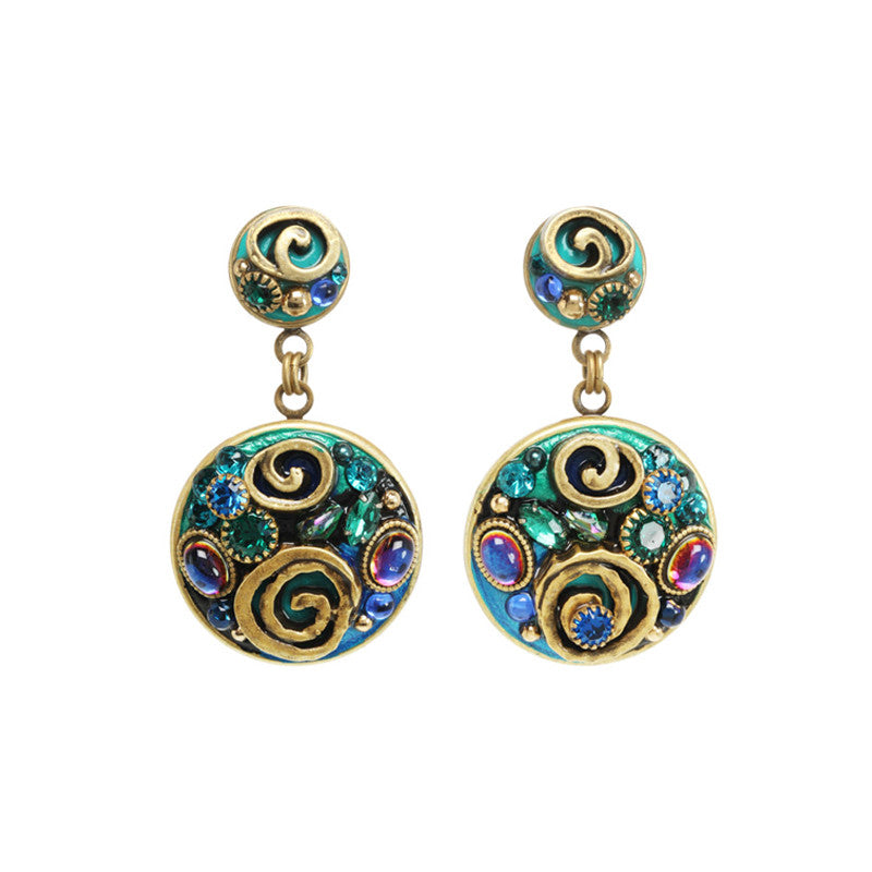 Emerald Double Circle on Post Earrings by Michal Golan