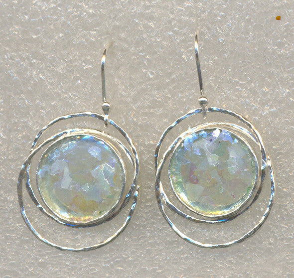 Delicate Ringed Round Washed Roman Glass Earrings