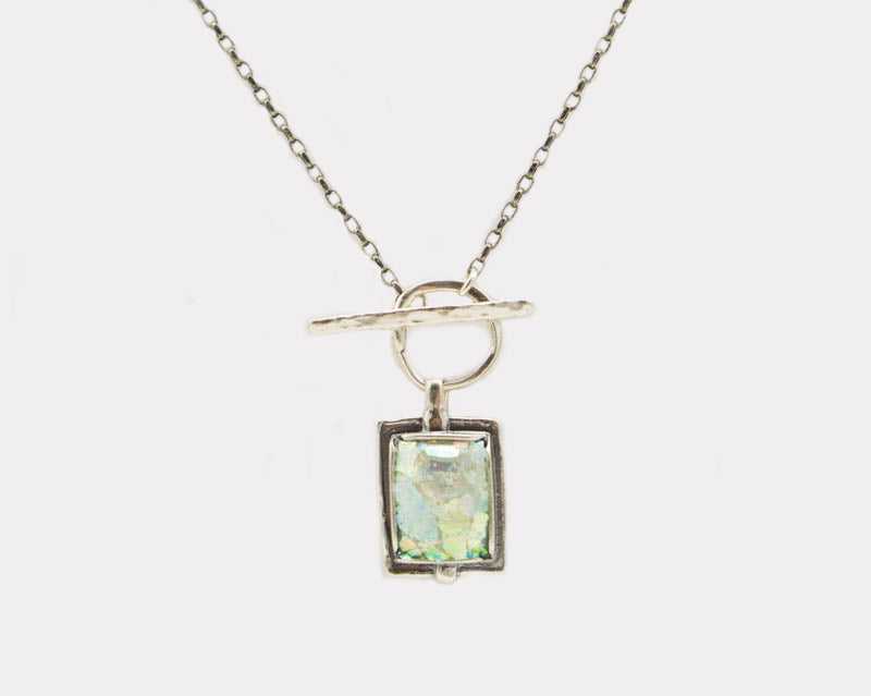 Square Drop Front Clasp Roman Glass Necklace