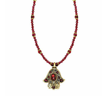 Small Hamsa with Garnet Necklace