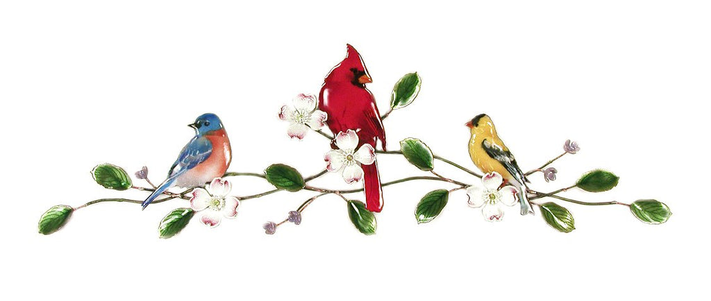 Three Songbirds on Dogwood Bough Wall Art by Bovano