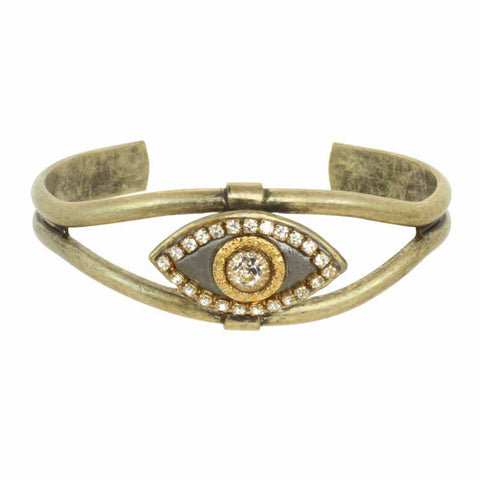 Gold and Crystal Black Eye Cuff Bracelet by Michal Golan