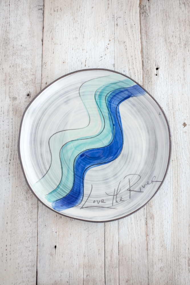 Love the River Small Round Plate Hand Painted Ceramic