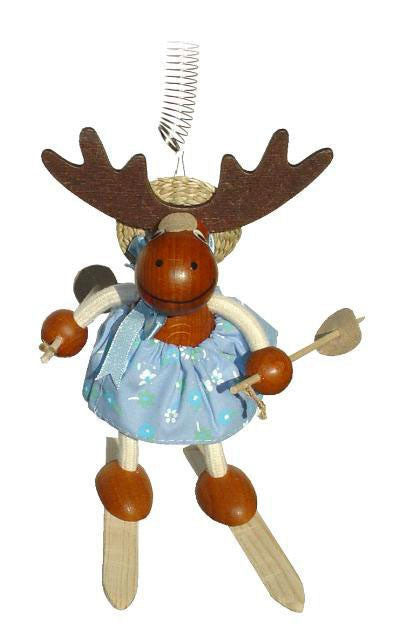 Moose Girl With Skis Handcrafted Wooden Jumpie