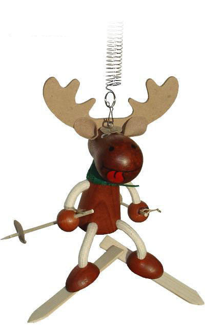 Moose With Skis Handcrafted Wooden Jumpie