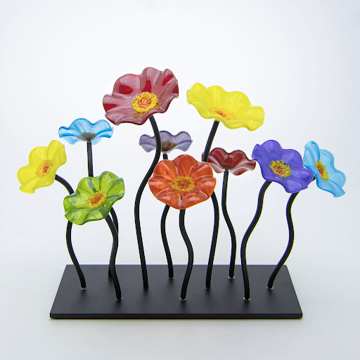 Chromatic Black Base 10 Flower Handblown Glass Small Garden
