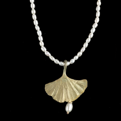 Ginkgo Single Drop 16 Inch Pearl Necklace by Michael Michaud