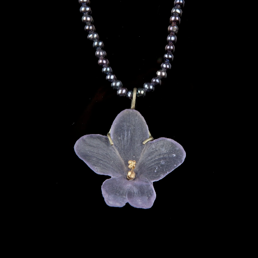 African Violet Pendant Necklace with Pearl by Michael Michaud