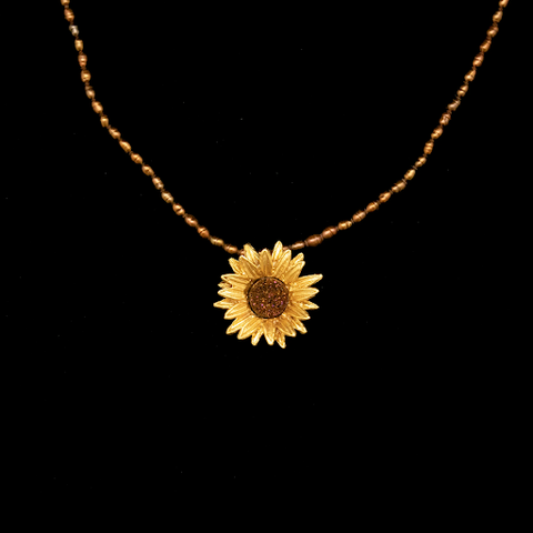 Sunflower Small Brown Pearl 16 Inch Adjustable Pendant Necklace by Michael Michaud