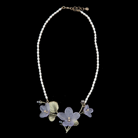 African Violet Necklace with Pearl Leaves By Michael Michaud